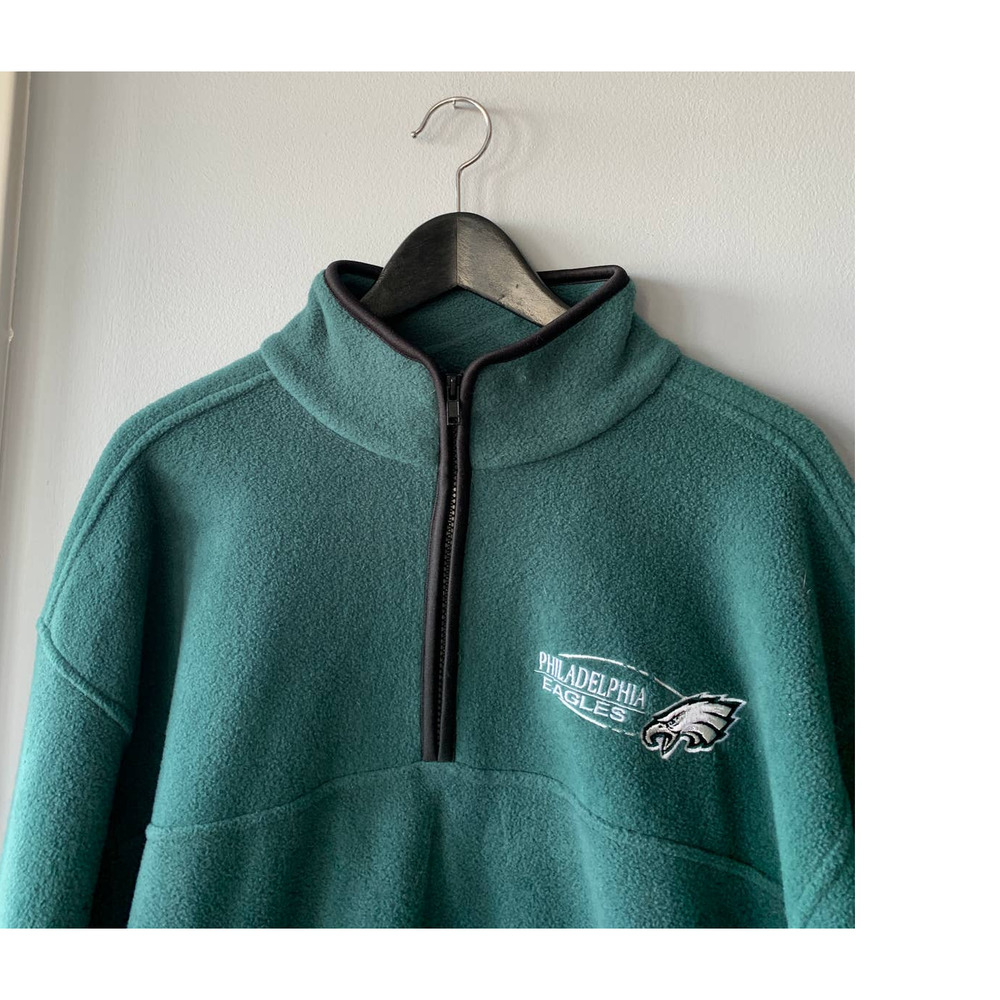 Green Embroidered PHL Philadelphia Eagles NFL Half-zip Pullover Fleece Mens XL